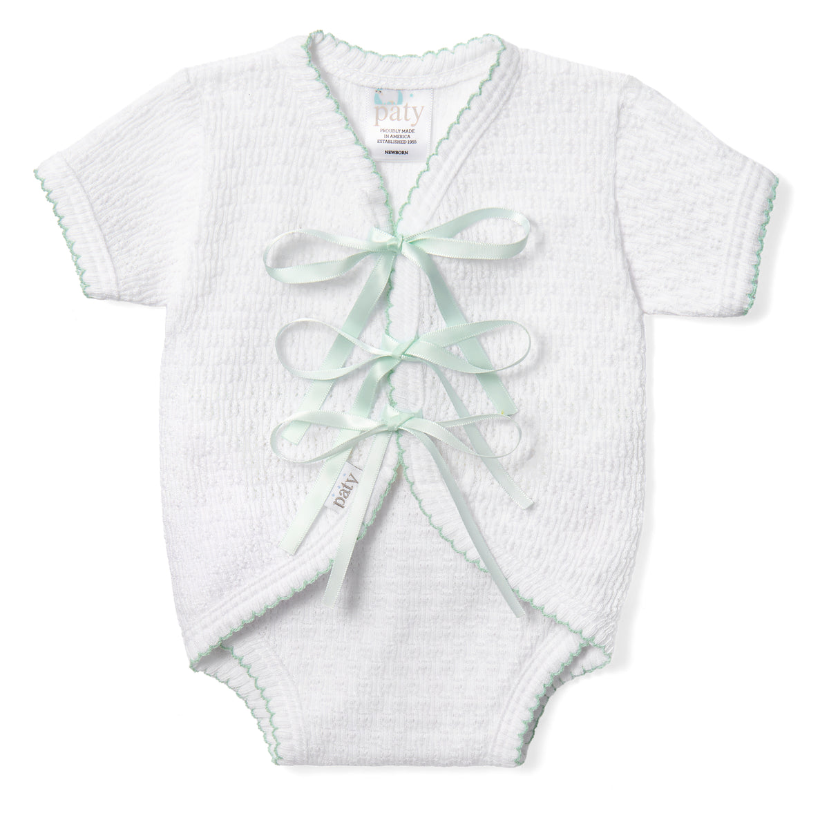 PatyKnit™ Ribbon Tie Onesie with Built-In Diaper Cover