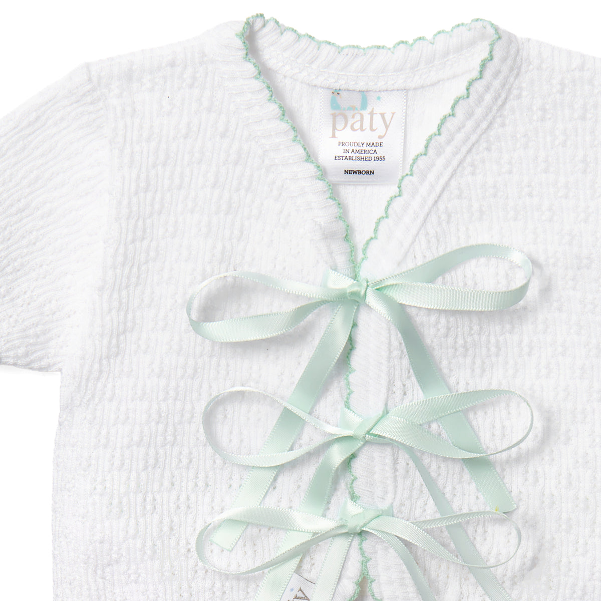 PatyKnit™ Ribbon Tie Onesie with Built-In Diaper Cover