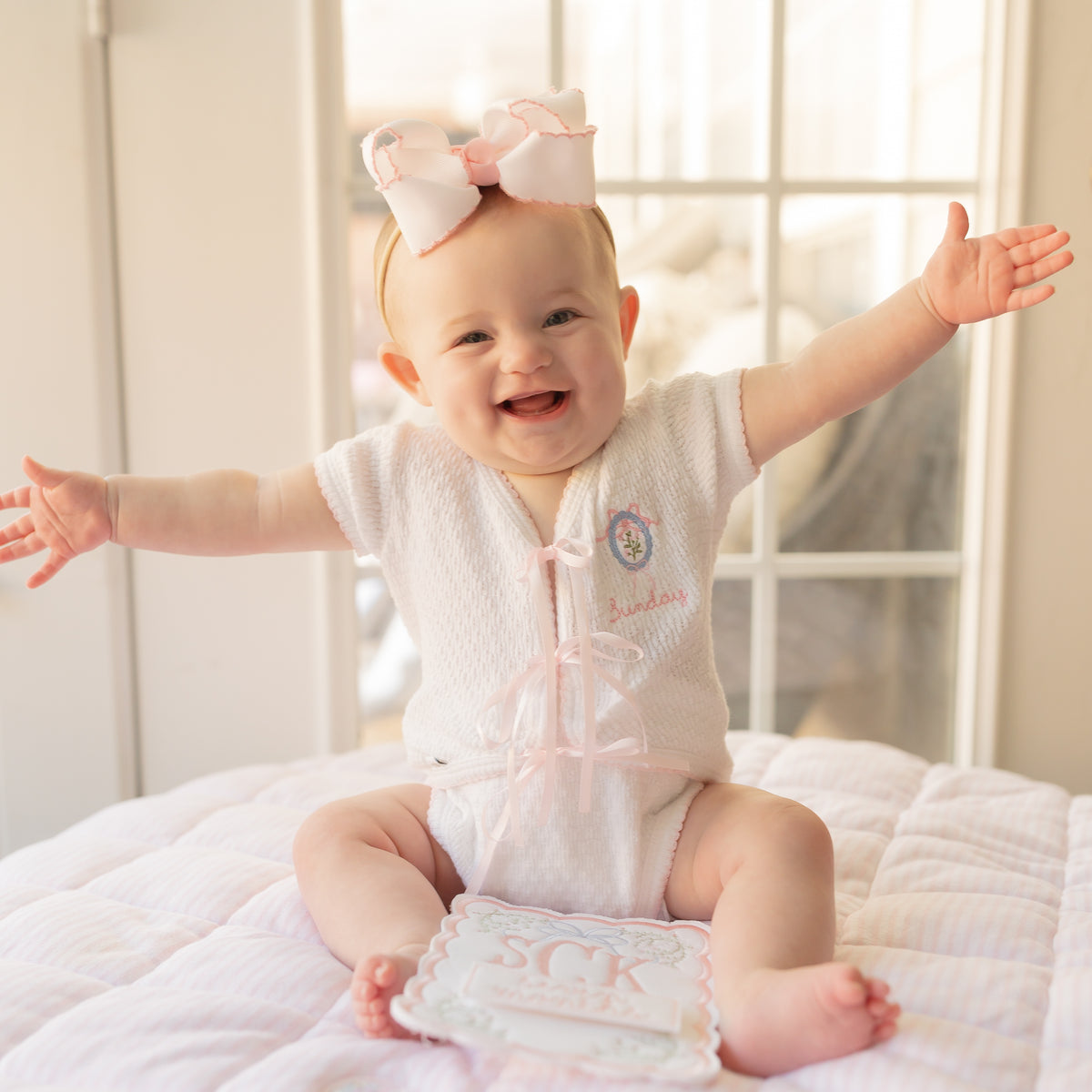 PatyKnit™ Ribbon Tie Onesie with Built-In Diaper Cover