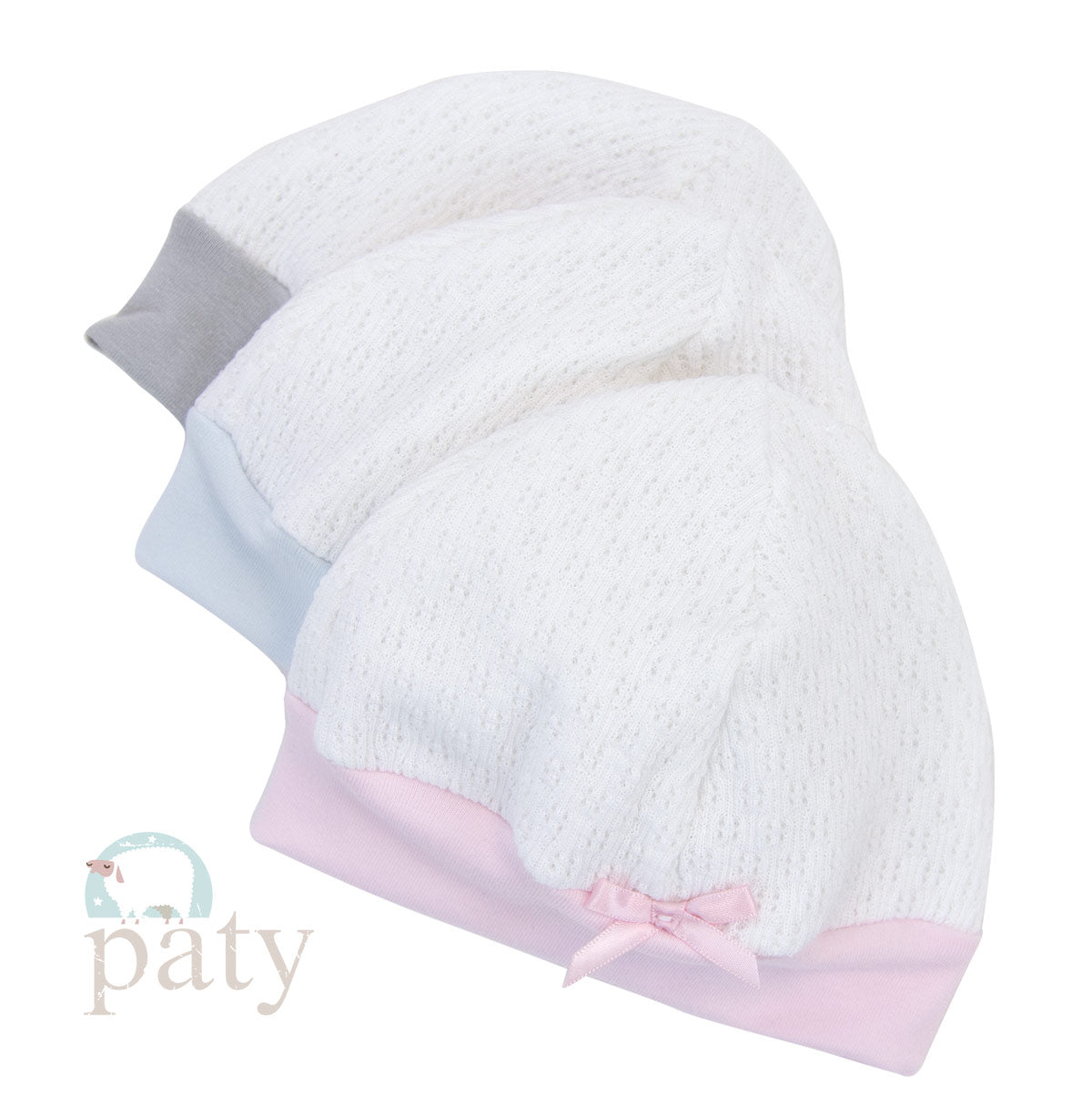 White Knit Beanie Cap with Cotton Trim Options #105J