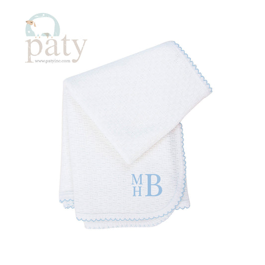 Paty Original Blue Trim Monogrammed Blanket