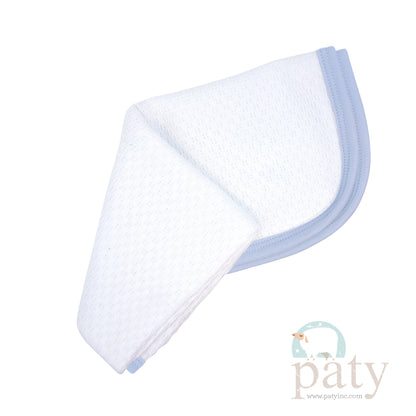 White Knit Blanket w/ Blue Cotton Trim Options