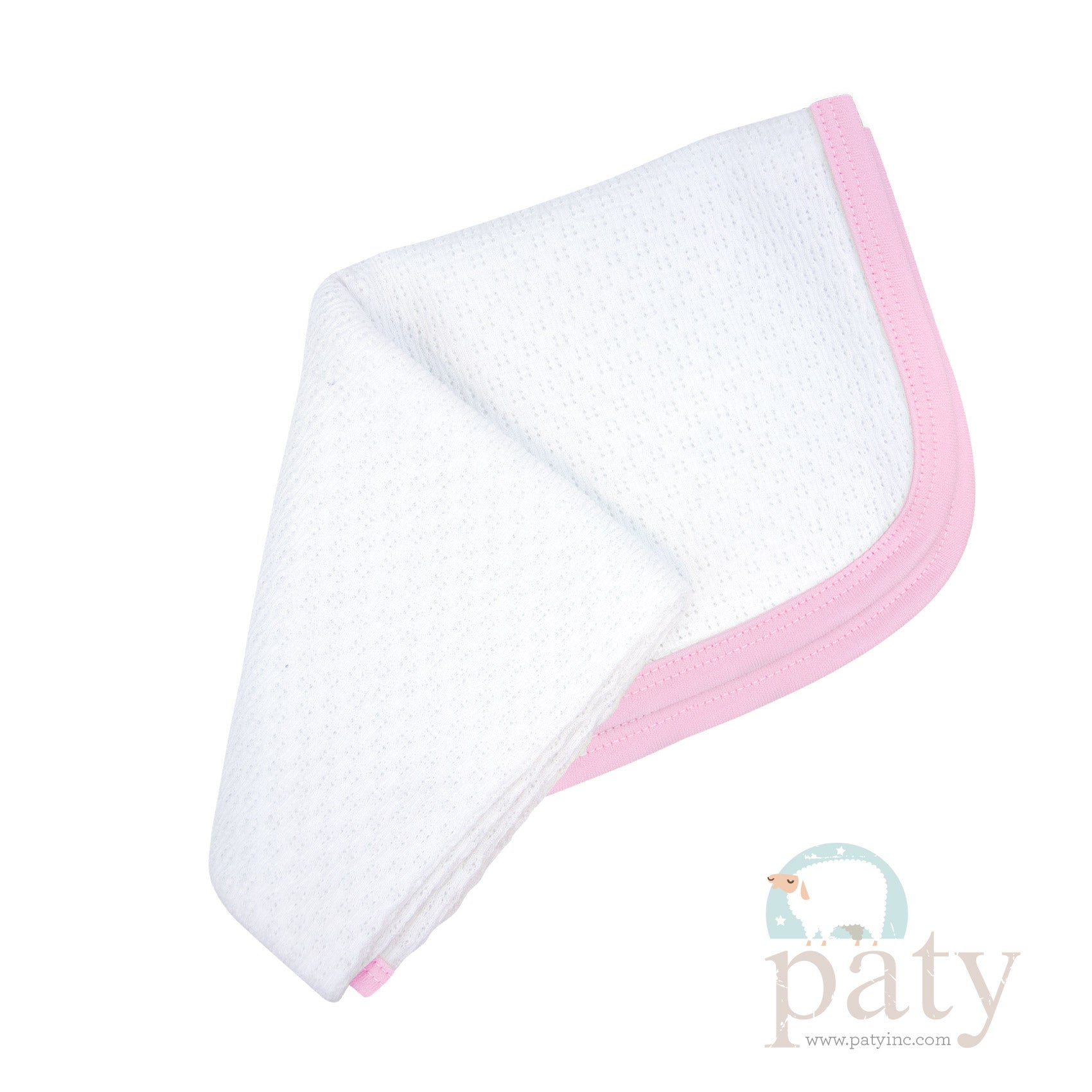 White Knit Blanket w/ Pink Cotton Trim Options