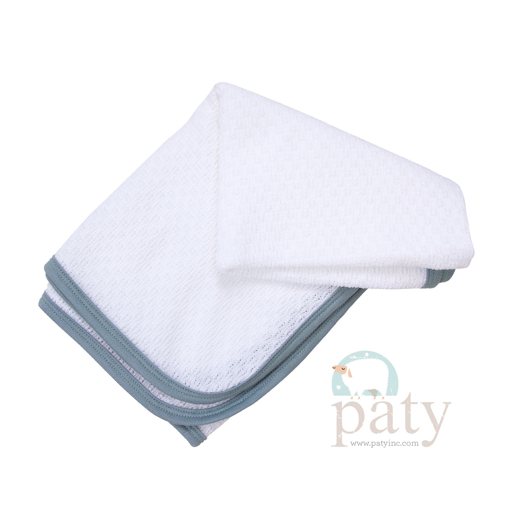 White Knit Blanket w/ Sage Cotton Trim Options