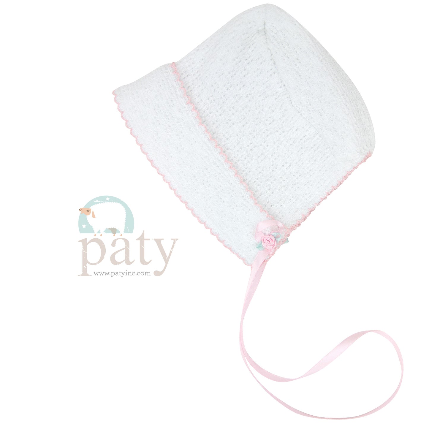 Paty Bonnet with Pink Rosette and Trim