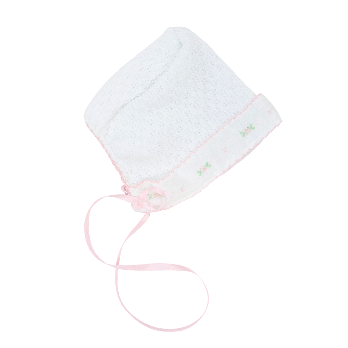 Paty Knit Bonnet with Swiss Floral Trim #110SWF