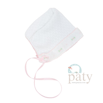 Paty Knit Bonnet with Swiss Floral Trim #110SWF