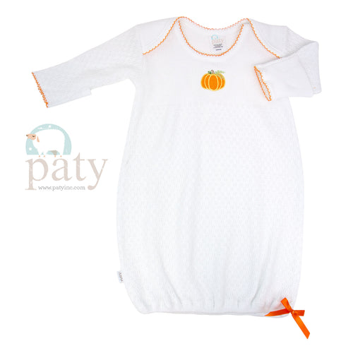 White Knit Gown w/ Pumpkin Embroidery #115B-PKN