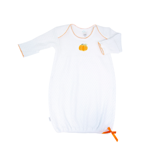 White Knit Gown w/ Pumpkin Embroidery #115B-PKN