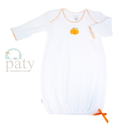 Overlap Shoulder Gown w/ Bow, Pumpkin Embroidery
