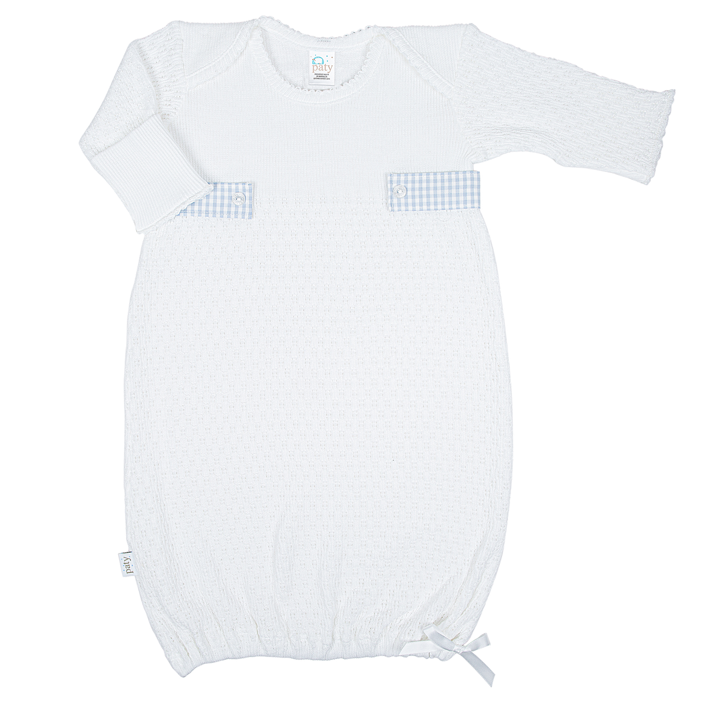 Paty Knit Overlap Shoulder Gown (Gingham Tabs) #115GHM