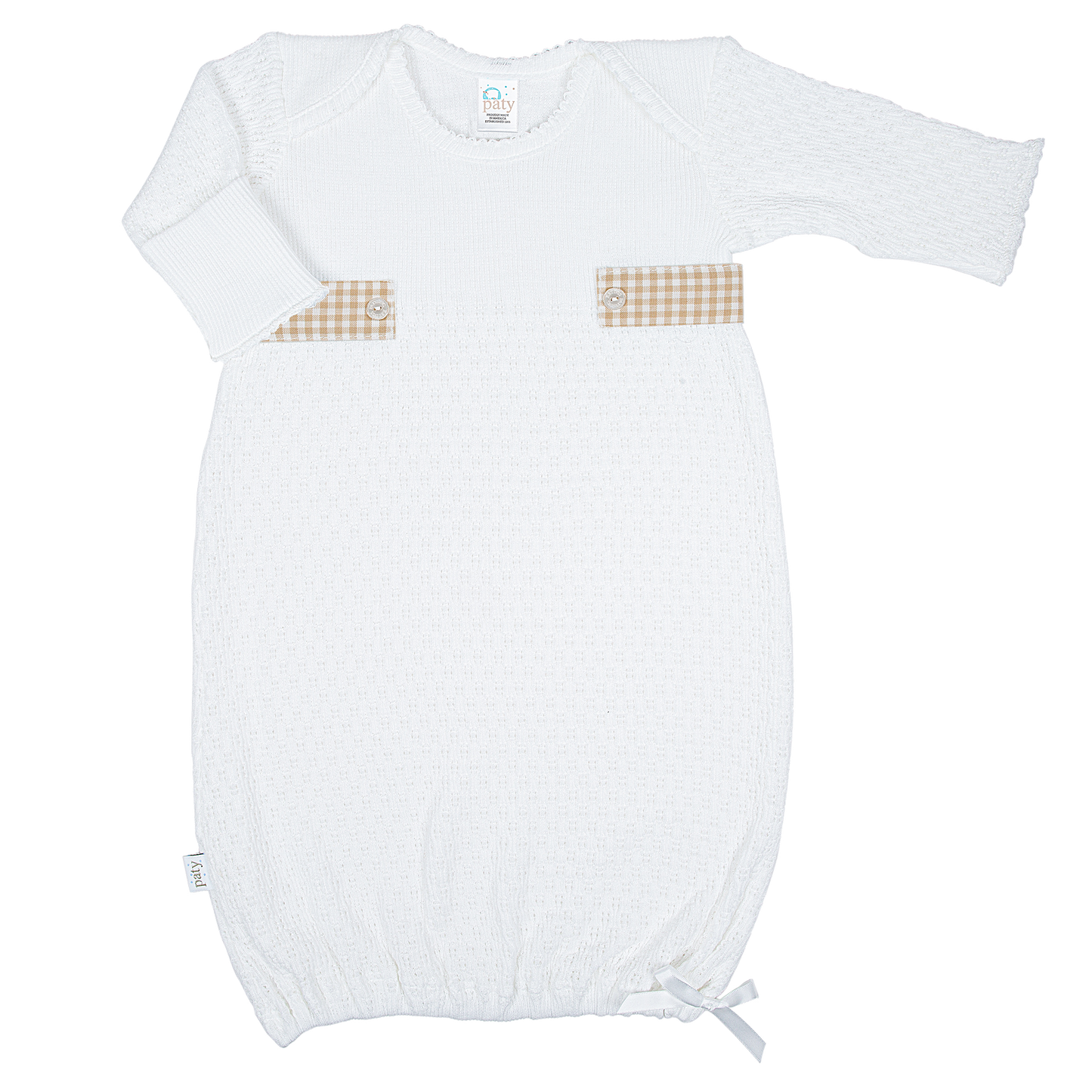 Paty Knit Overlap Shoulder Gown (Gingham Tabs) #115GHM