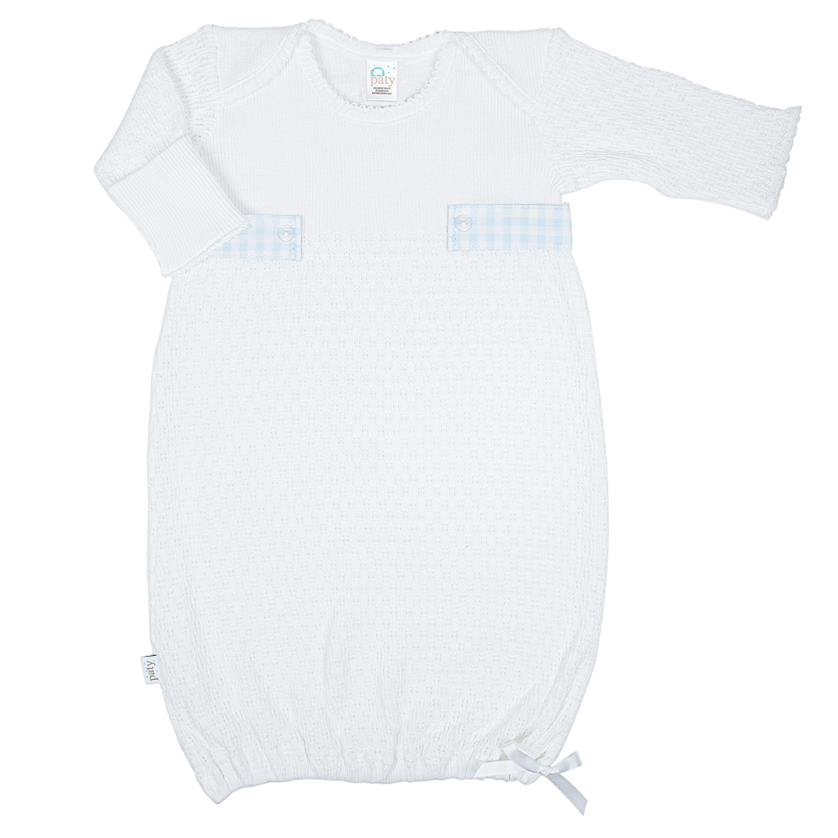 Paty Knit Overlap Shoulder Gown (Gingham Tabs) #115GHM