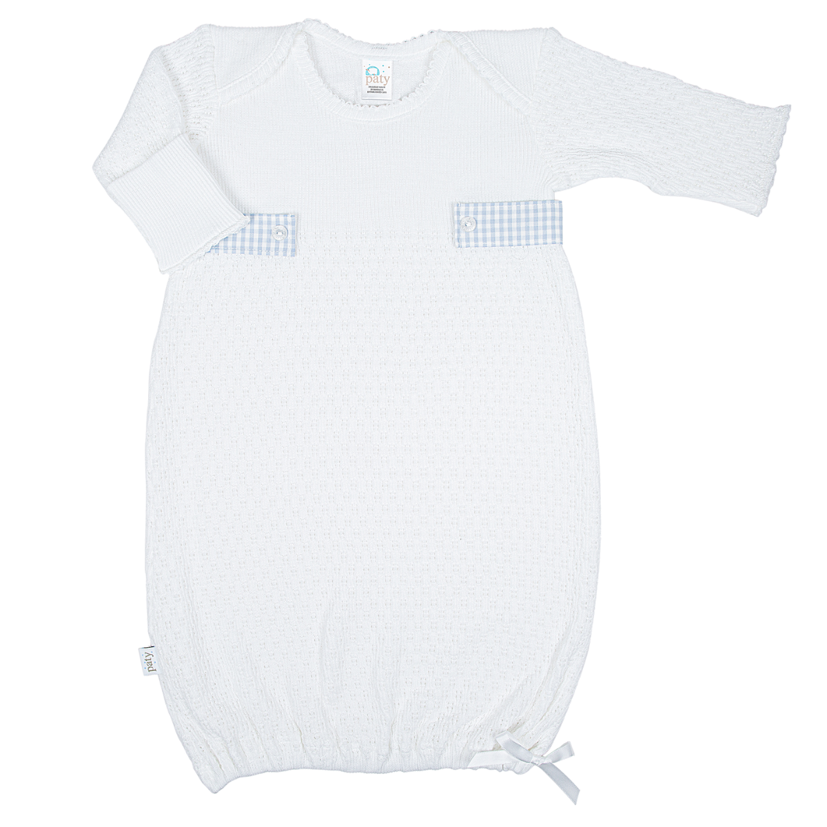 Paty Knit Overlap Shoulder Gown (Gingham Tabs) #115GHM