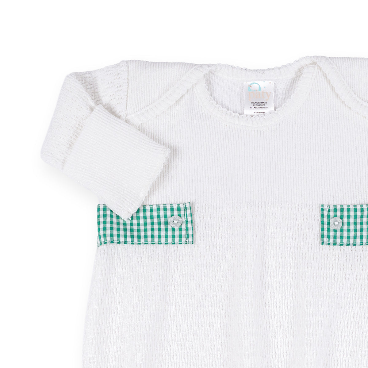 PatyKnit™ Overlap Shoulder Gown with Gingham Tab