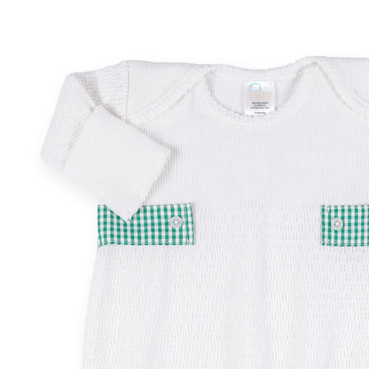 PatyKnit™ Overlap Shoulder Gown with Gingham Tab