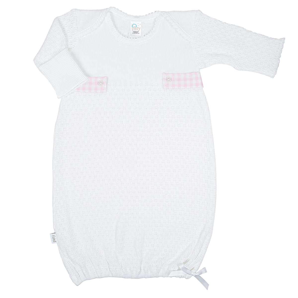 Paty Knit Overlap Shoulder Gown (Gingham Tabs) #115GHM