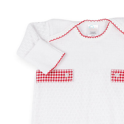 PatyKnit™ Overlap Shoulder Gown with Gingham Tab