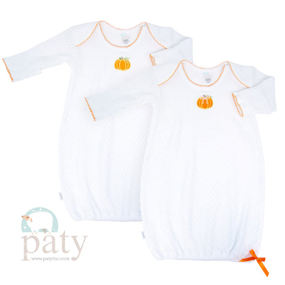 Overlap Shoulder Gown w/ Bow, Pumpkin Embroidery