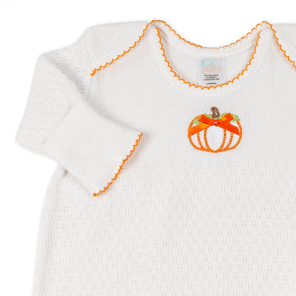 Paty Knit Overlap Shoulder Gown with Pumpkin Embroidery