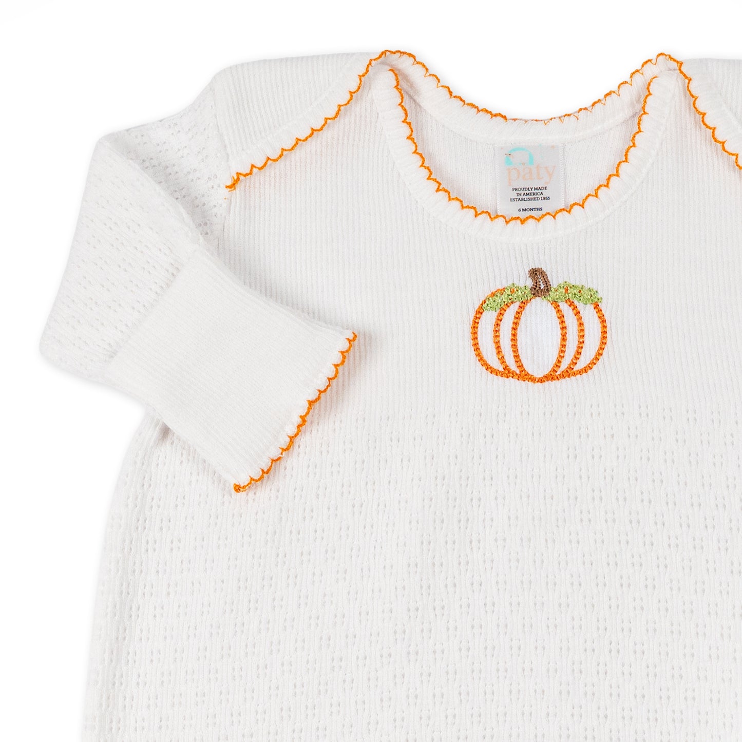 Paty Knit Overlap Shoulder Gown with Pumpkin Embroidery