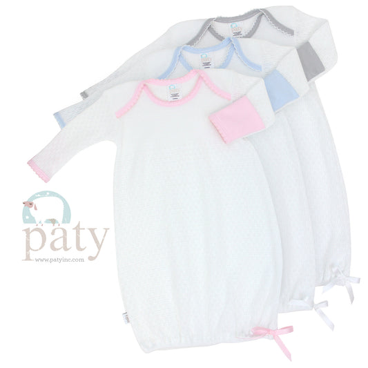 White Knit LS Lap Shoulder Gown w/ Trim Options