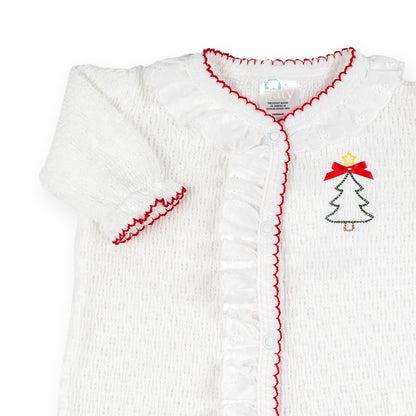 PatyKnit™ Eyelet Footie with Christmas Tree Embroidery