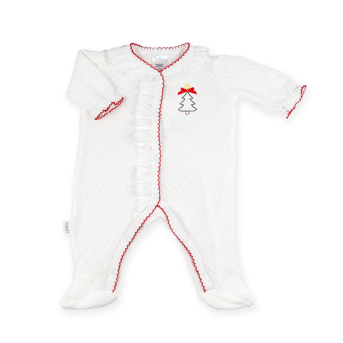 PatyKnit™ Eyelet Footie with Christmas Tree Embroidery