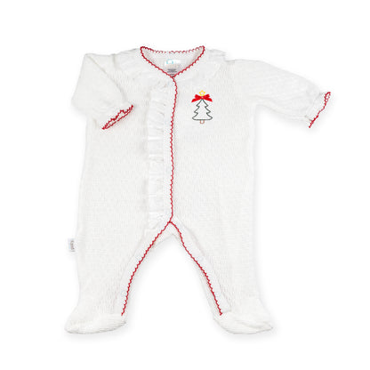 PatyKnit™ Eyelet Footie with Christmas Tree Embroidery