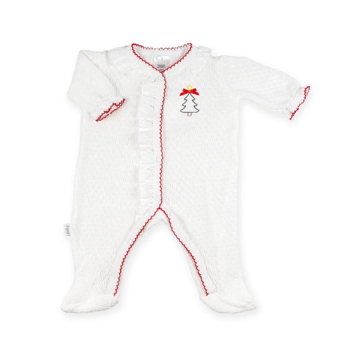 PatyKnit™ Eyelet Footie with Christmas Tree Embroidery