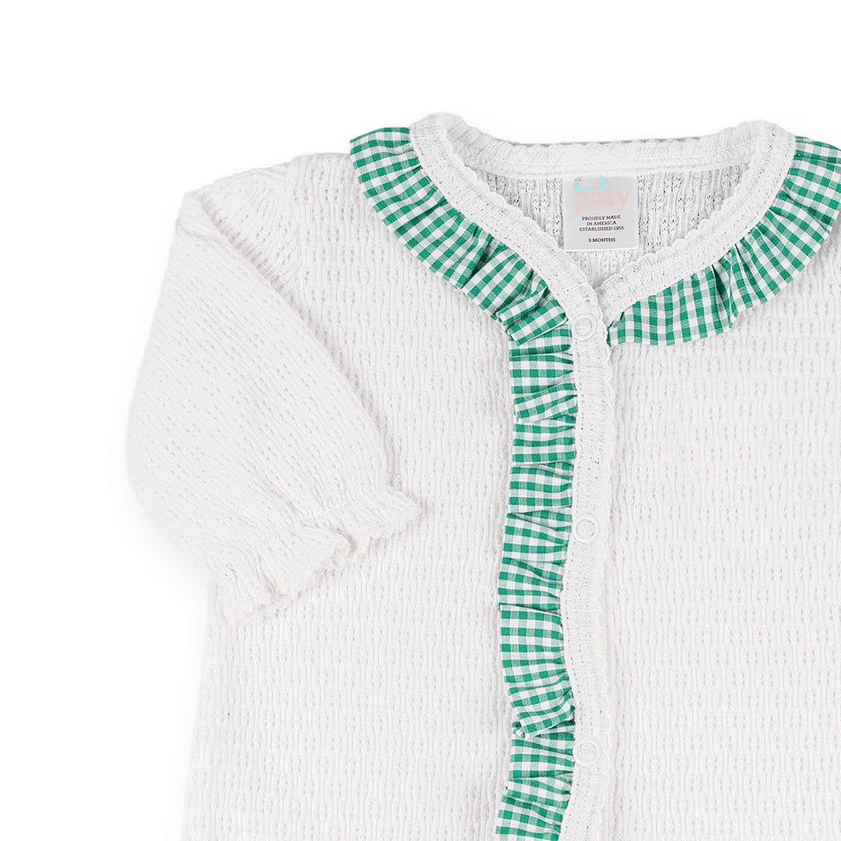 PatyKnit™ Footie with Gingham Ruffle