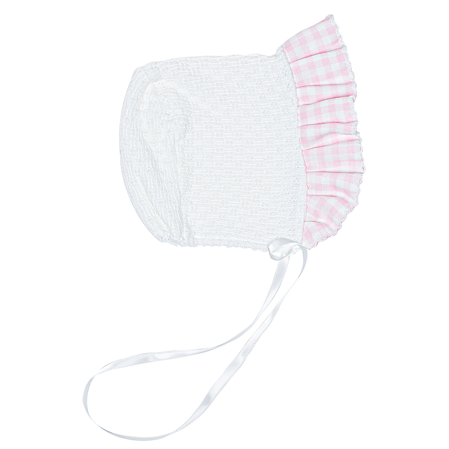 Paty Knit Bonnet, Gingham Ruffle #118GHM
