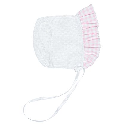 Paty Knit Bonnet, Gingham Ruffle #118GHM