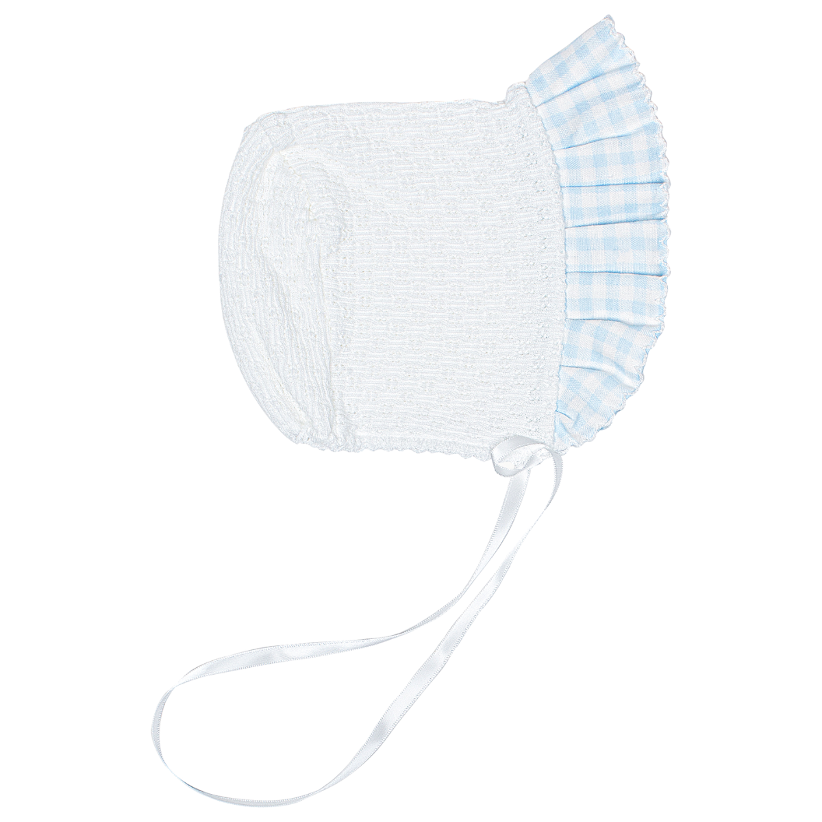 Paty Knit Bonnet, Gingham Ruffle #118GHM