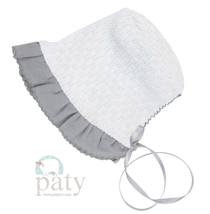 White Paty Knit Bonnet, Pima Ruffle #118J