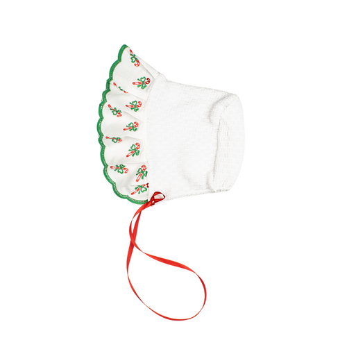 Paty Knit Bonnet with Swiss Candy Cane Ruffle (Christmas Collection)