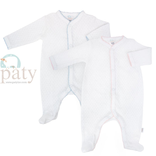 Paty White LS Knit Footie with Trim Options