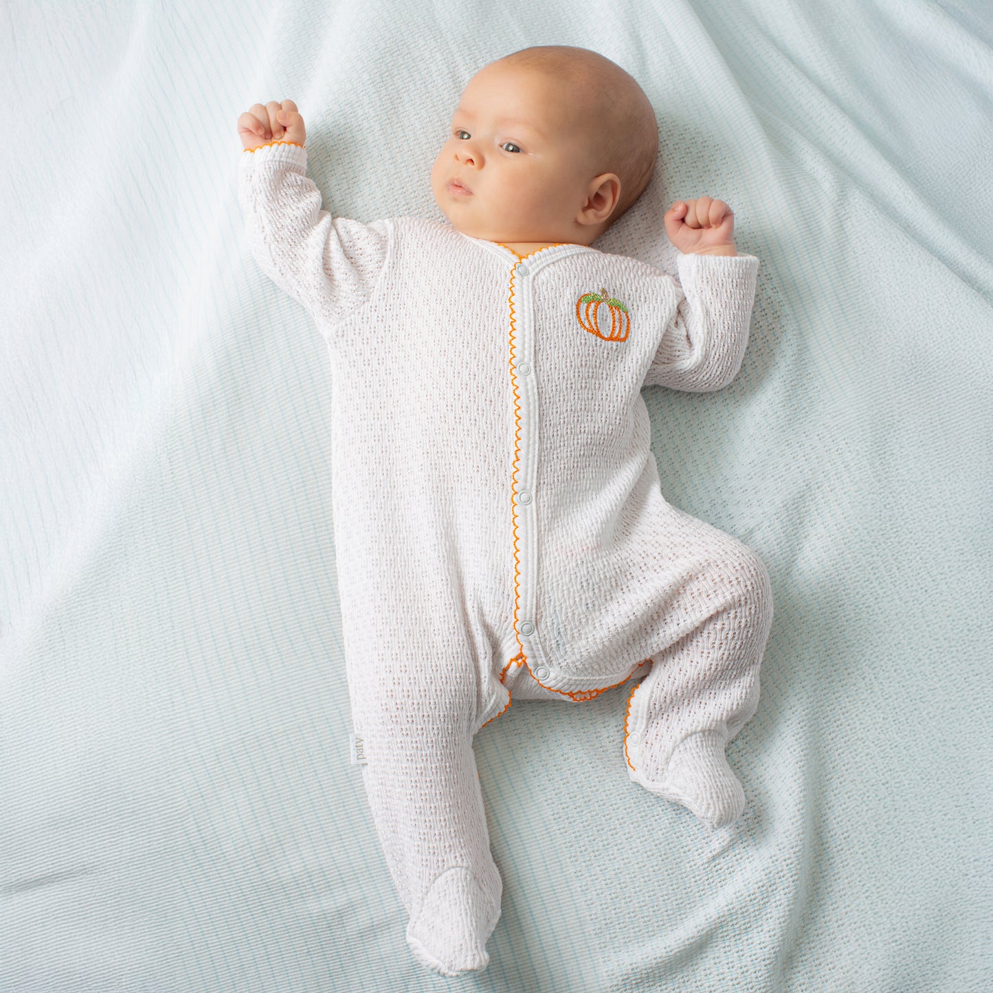 Paty Knit Footie with Pumpkin Embroidery