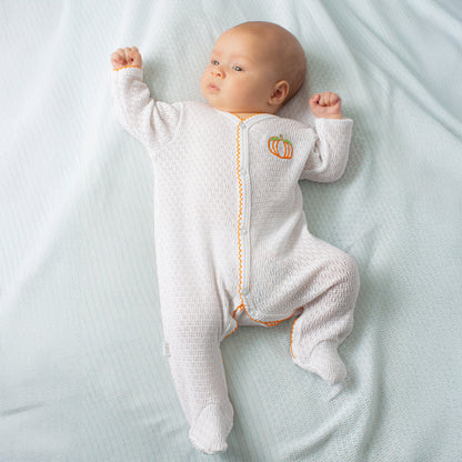 Paty Knit Footie with Pumpkin Embroidery