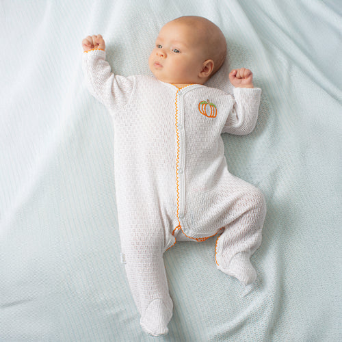Paty Knit Footie with Pumpkin Embroidery