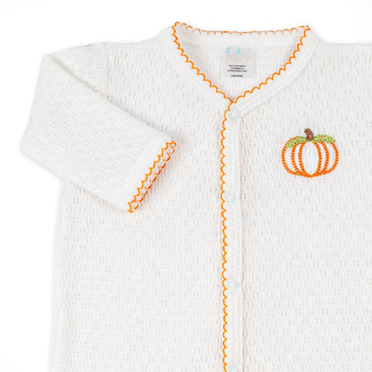 Paty Knit Footie with Pumpkin Embroidery