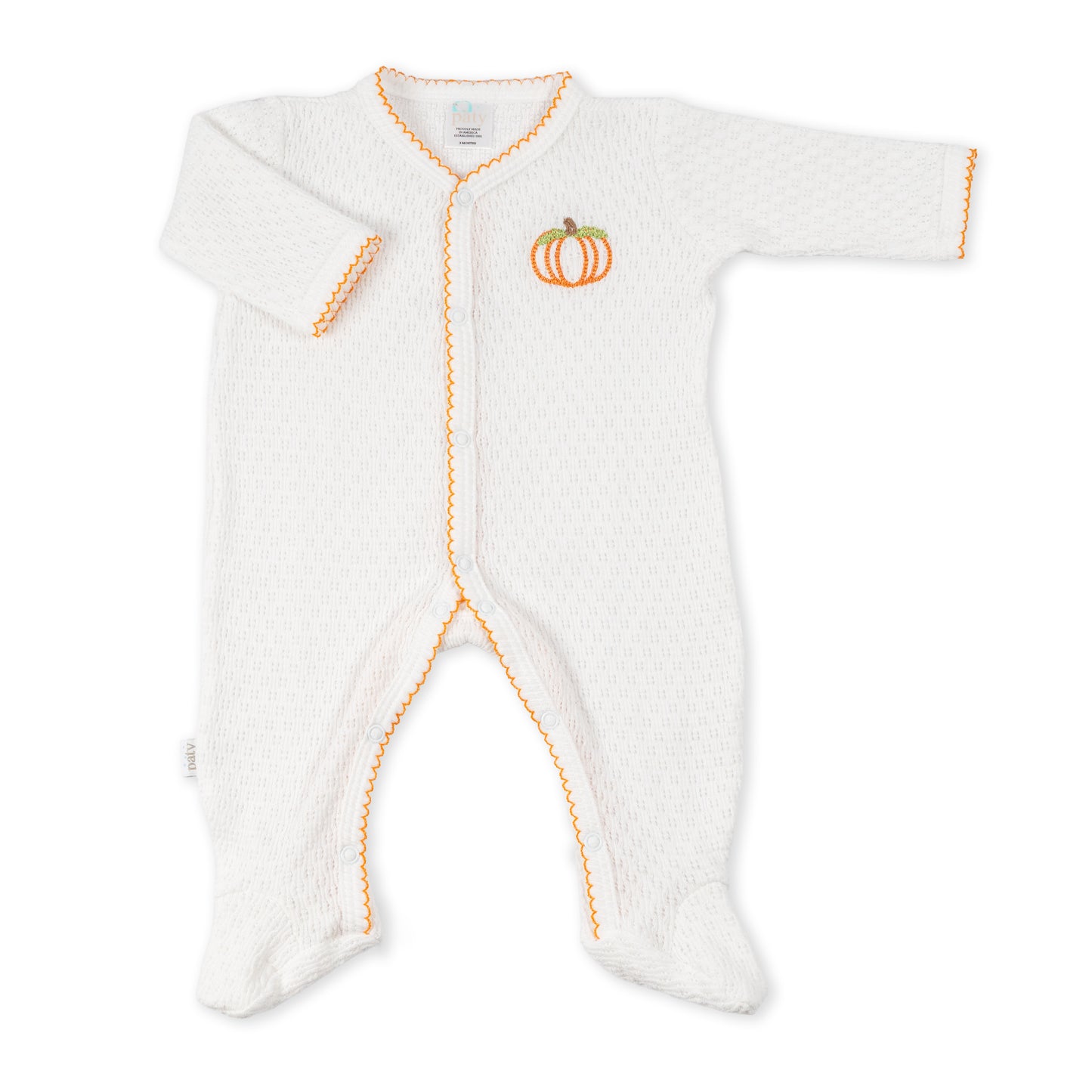Paty Knit Footie with Pumpkin Embroidery