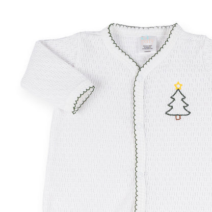 PatyKnit™ Footie with Christmas Tree Embroidery