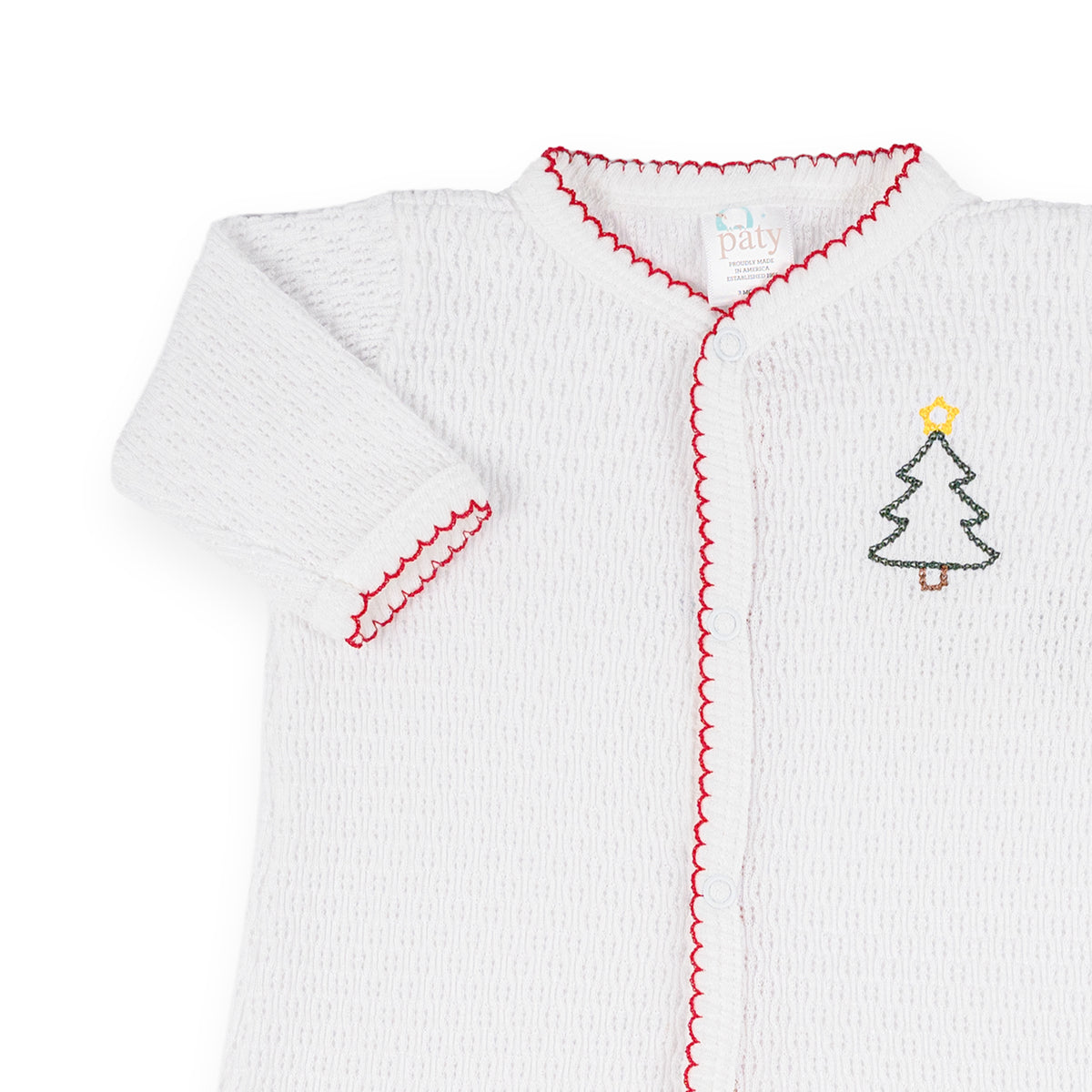 PatyKnit™ Footie with Christmas Tree Embroidery