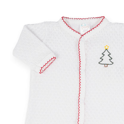 PatyKnit™ Footie with Christmas Tree Embroidery