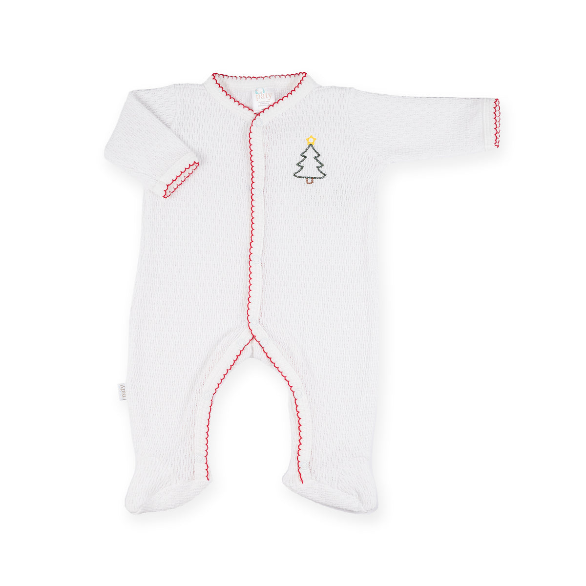 PatyKnit™ Footie with Christmas Tree Embroidery