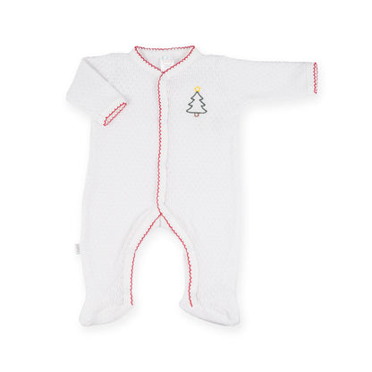 PatyKnit™ Footie with Christmas Tree Embroidery