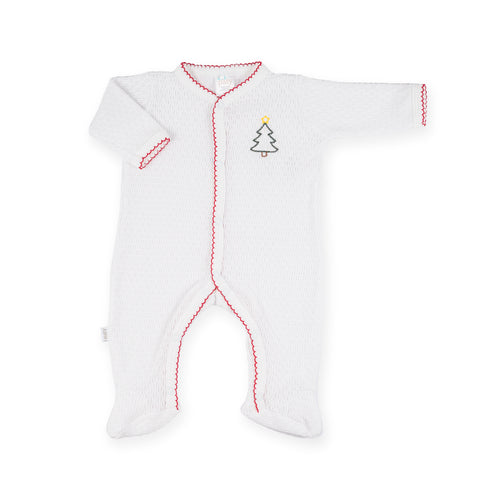 PatyKnit™ Footie with Christmas Tree Embroidery