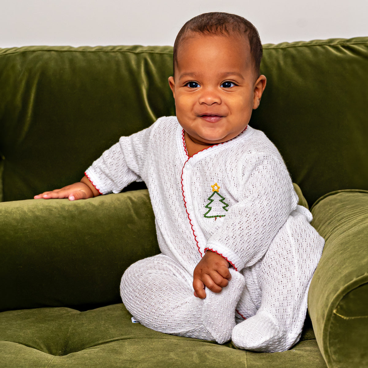 PatyKnit™ Footie with Christmas Tree Embroidery
