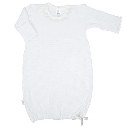 White Paty Knit LS Lap Shoulder Gown w/ Chiffon Trim
